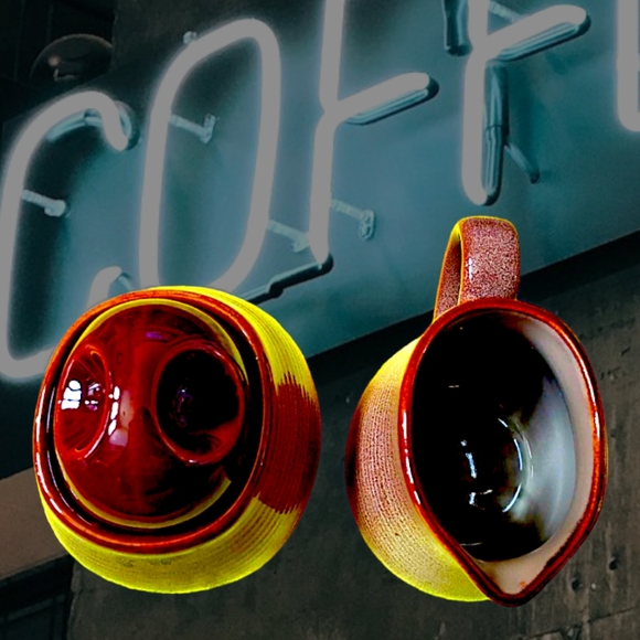 Vtg 70's Sango Roma Caramel Stoneware 4933 Coffee Creamer Sugar Bowl Lid 3PC Set - Picture 2 of 11